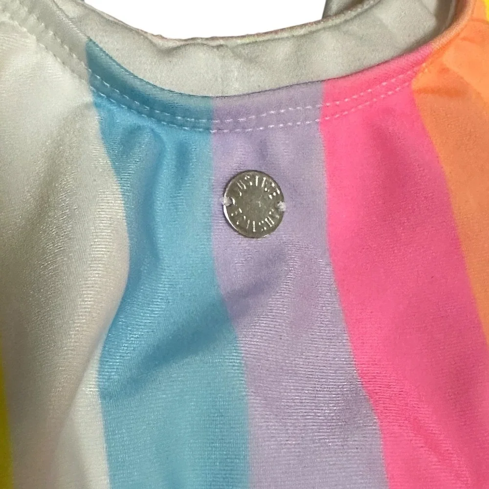 Justice Girls‎ Rainbow Striped Ruffle Bikini Swim Top M 10 New With Tags